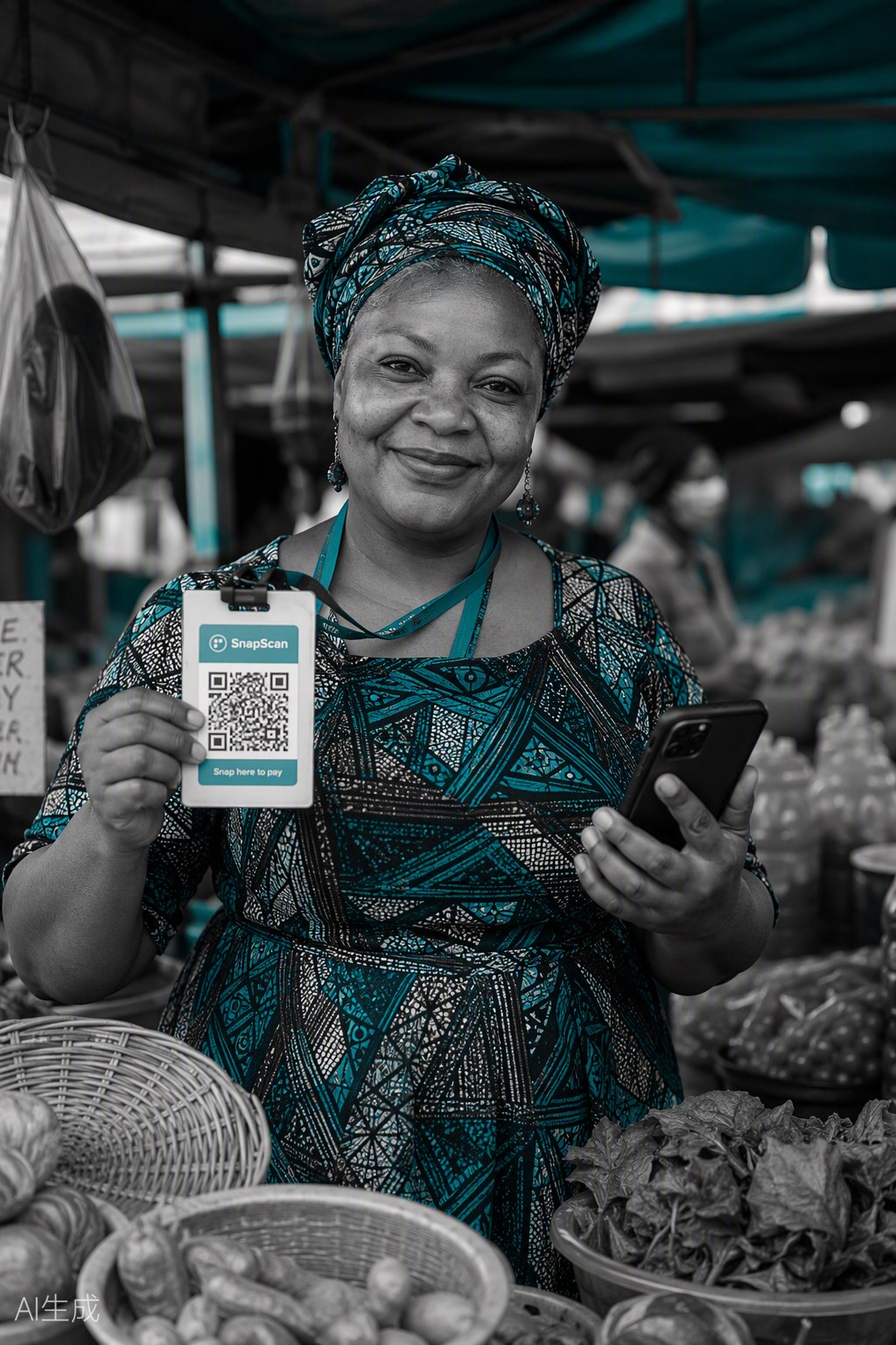 Vendor accepting QR payment at market stall